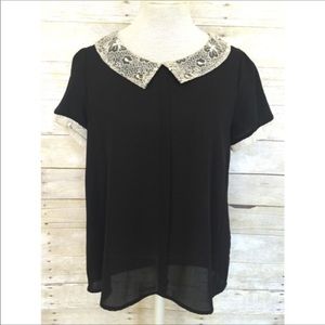 Black and Cream Collared Blouse